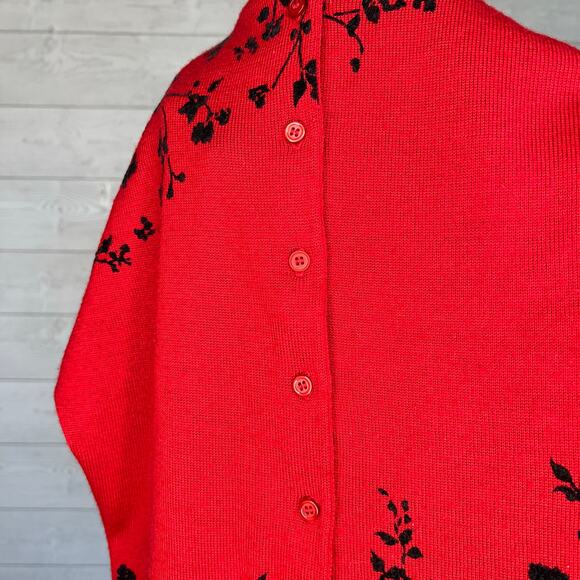 Vintage 90's Rena Rowan red cardigan with black embroidery Size Medium - Picture 6 of 6